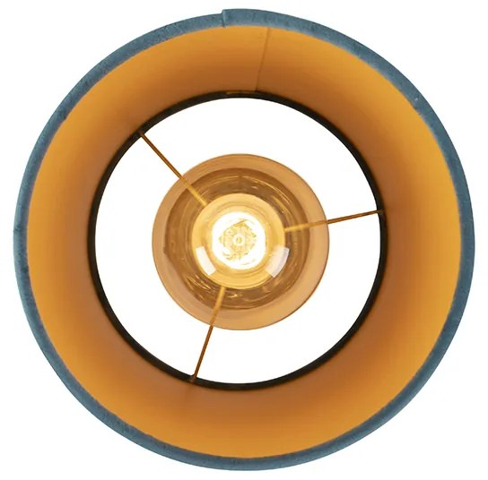Candeeiro de teto com abajur de veludo azul com dourado 20 cm - Combi preto Clássico / Antigo