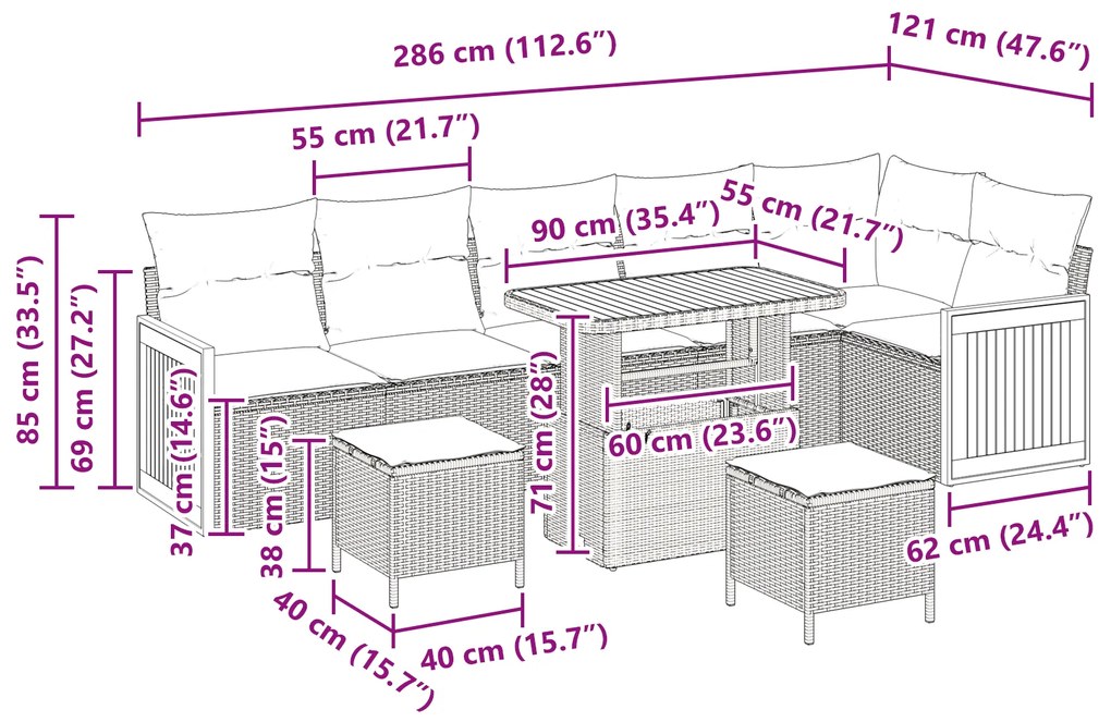 Conjunto de Sofás de Jardim de 9 Peças com Almofadas Preto Polirattan