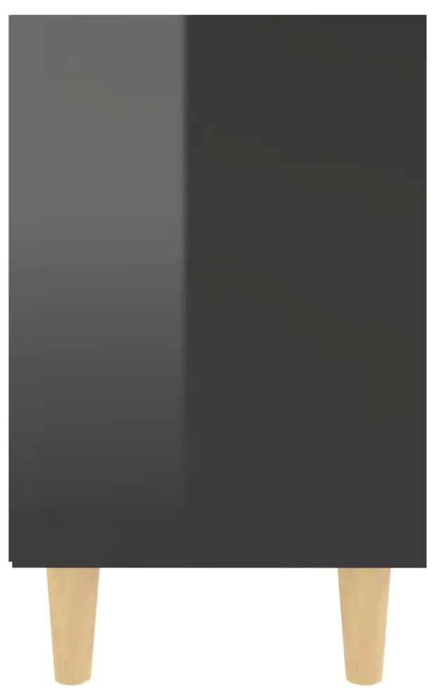 Mesa cabeceira pernas madeira maciça 40x30x50cm preto brilhante