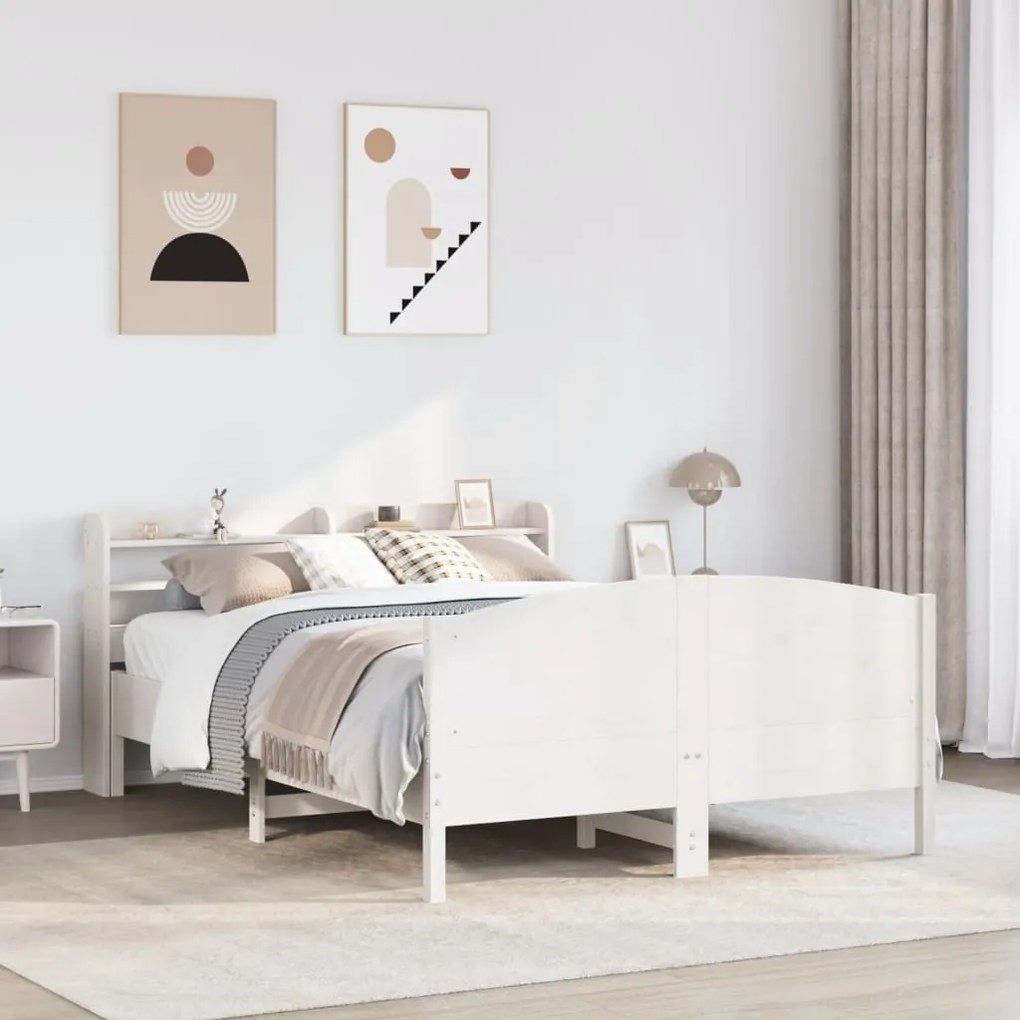 Cama sem colchão 140x200 cm madeira de pinho maciça branco