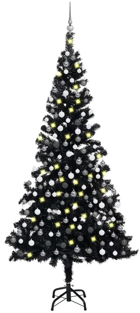 vidaXL Árvore Natal artificial pré-iluminada c/ bolas PVC preto