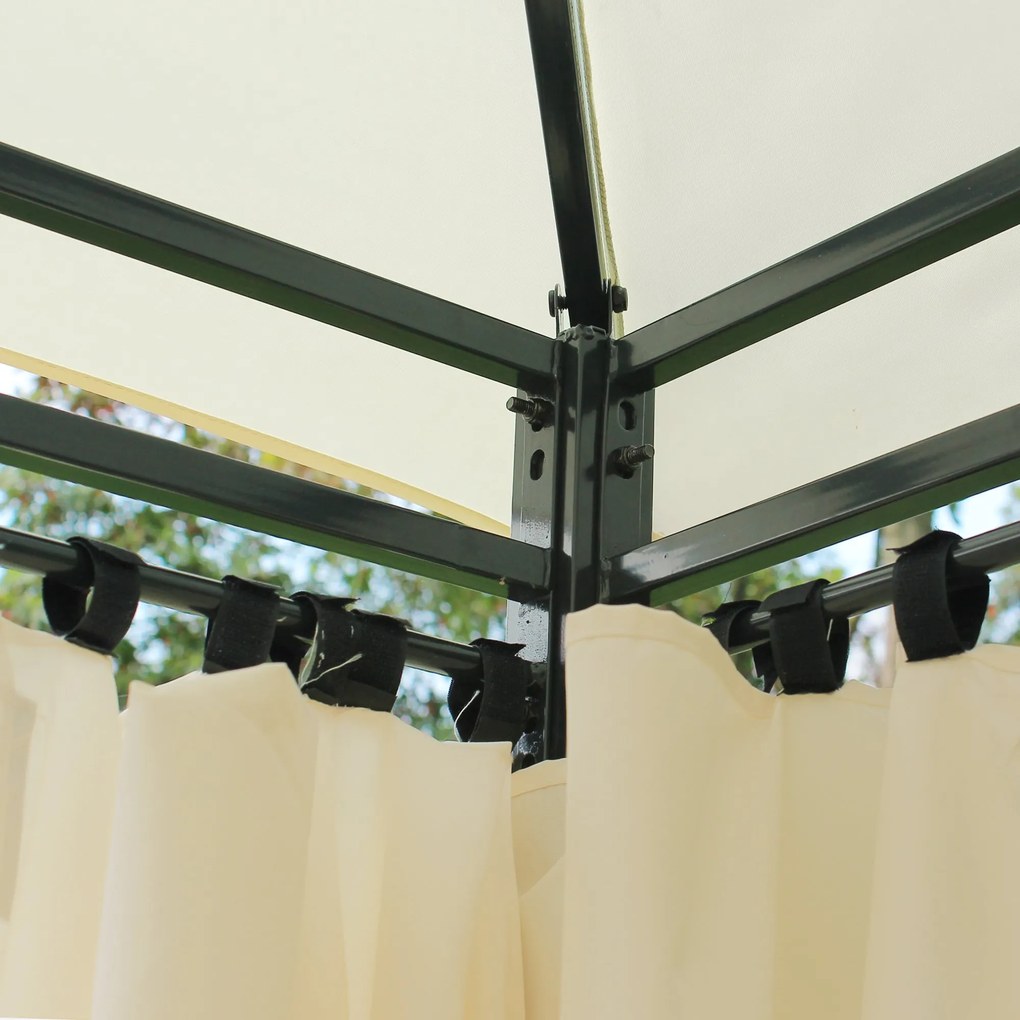 Pérgola de jardim 3x4 m estrutura de aço telhado Duplo 6 Cortinas Laterais 8 Orifícios de Drenagem Boa Ventilação para Festas Eventos Creme