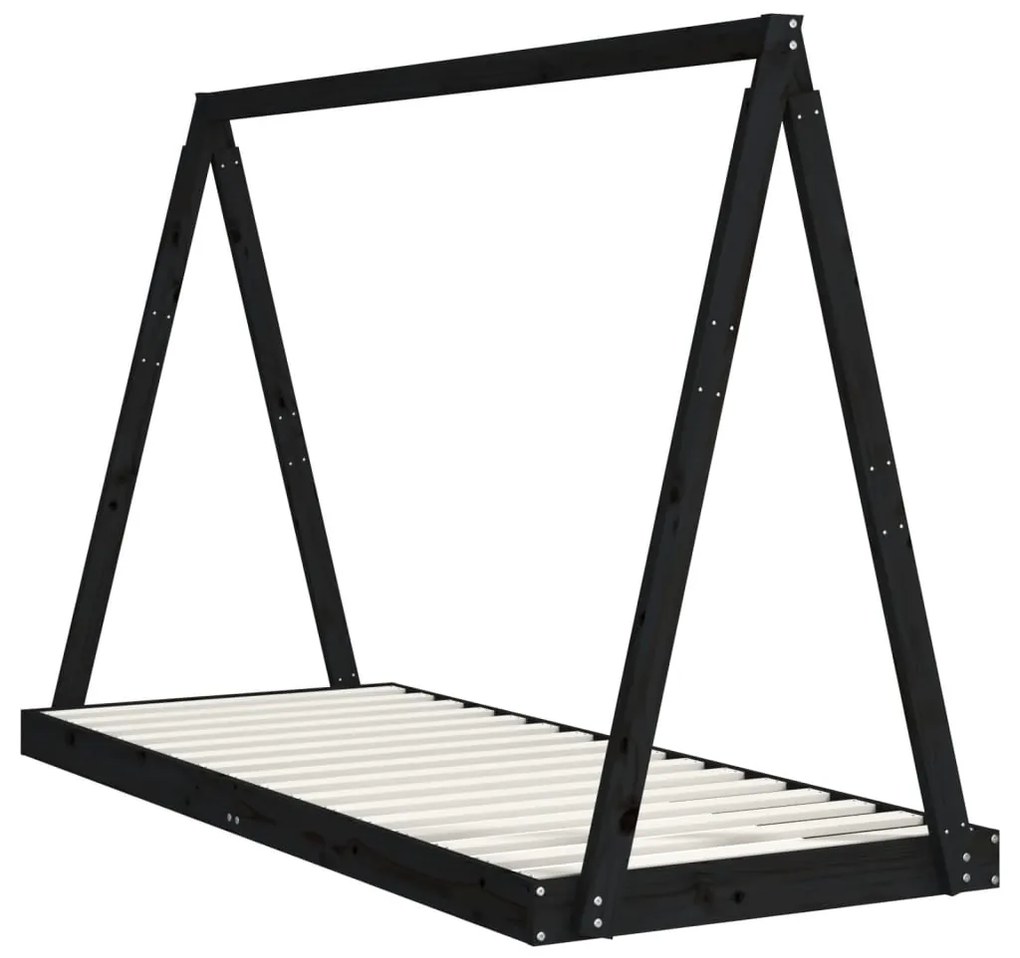 Estrutura de cama infantil 80x200 cm pinho maciço preto