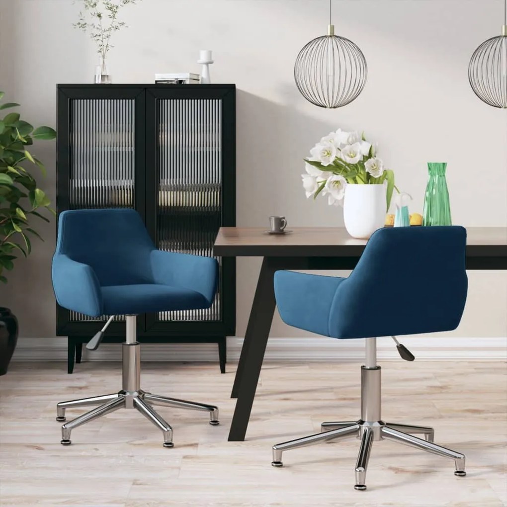 vidaXL Cadeiras de jantar giratórias 2 pcs veludo azul
