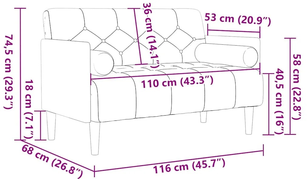 Sofá-luvas com rolos 110 cm veludo castanho