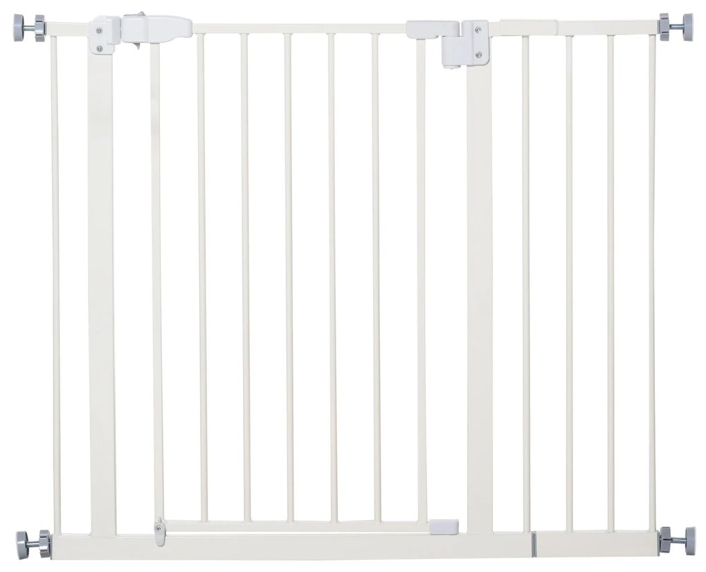 PawHut Barreira de Segurança para Animais de Estimação Cães com Extensão de 17,5 cm Sistema de Fechamento Automático 74-97,5x76,2 cm Branco