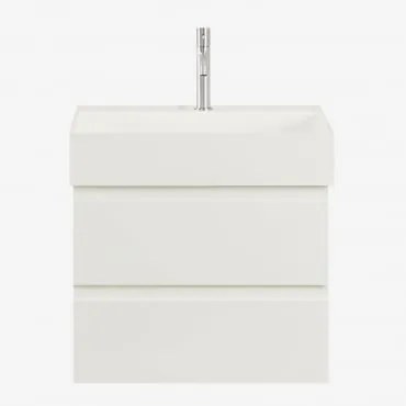 Conjunto De Móvel De Casa De Banho Suspenso Em Madeira E Folha De Freixo Com Lavatório Integrado Ona Branco & Sem Espelho & - Sklum