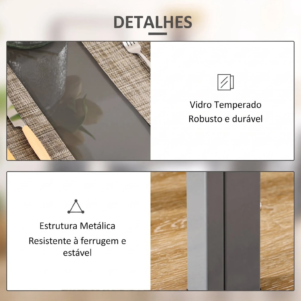 Conjunto de Sala de Jantar 5 Peças com Mesa Retangular de Vidro Temperado e 4 Cadeiras em PU Cinzento