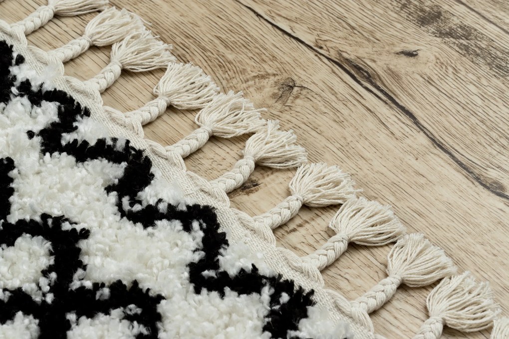 Tapete PROMO BERBER SAFI N9040 branco/preto Franjas berbere marroquino shaggy