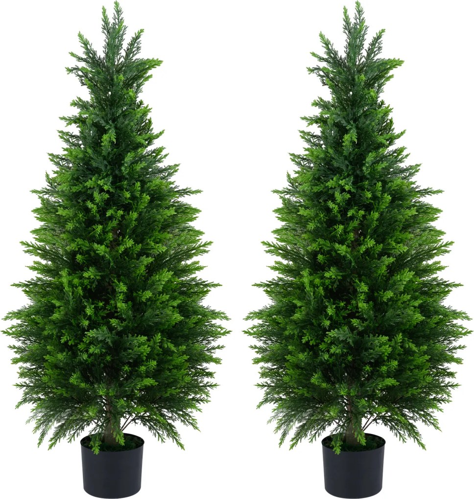 Conjunto de 2 árvores artificiais de cedro de 120 cm, cipreste perene realista em vaso de cimento, para interior, exterior, alpendre, entrada e sala V