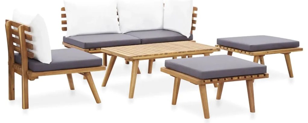 Conjunto lounge de jardim 6 pcs madeira de acácia maciça