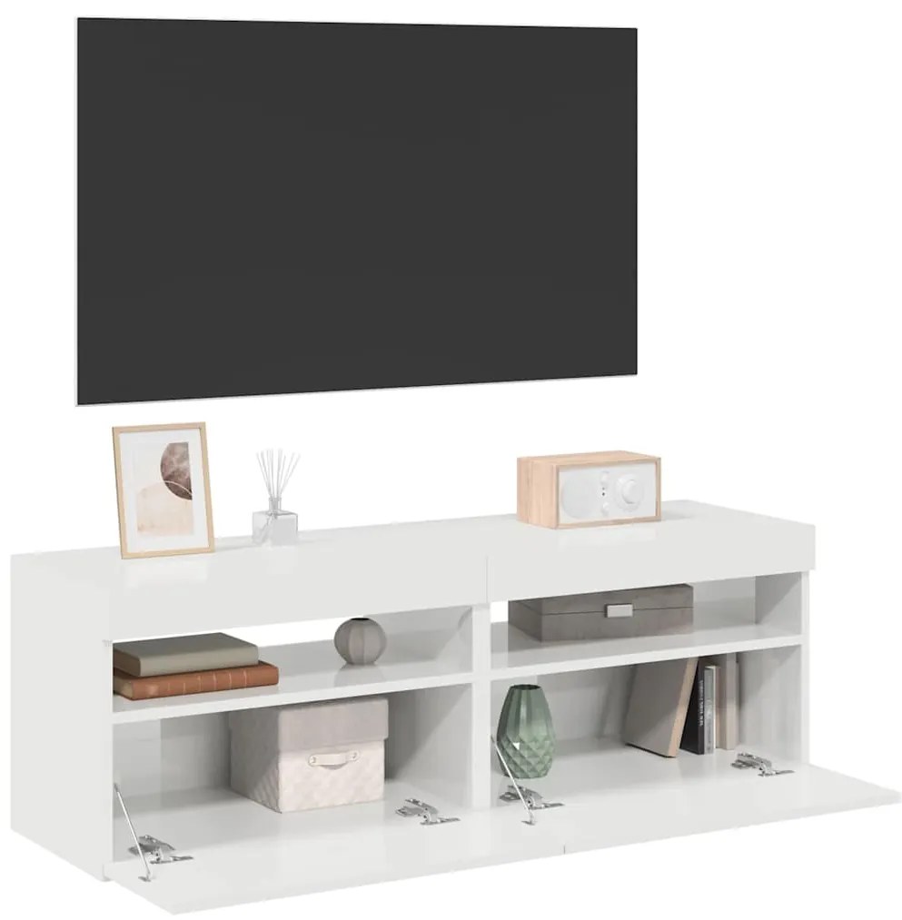 Móveis de TV com luzes LED 2 pcs 60x35x40 cm branco brilhante