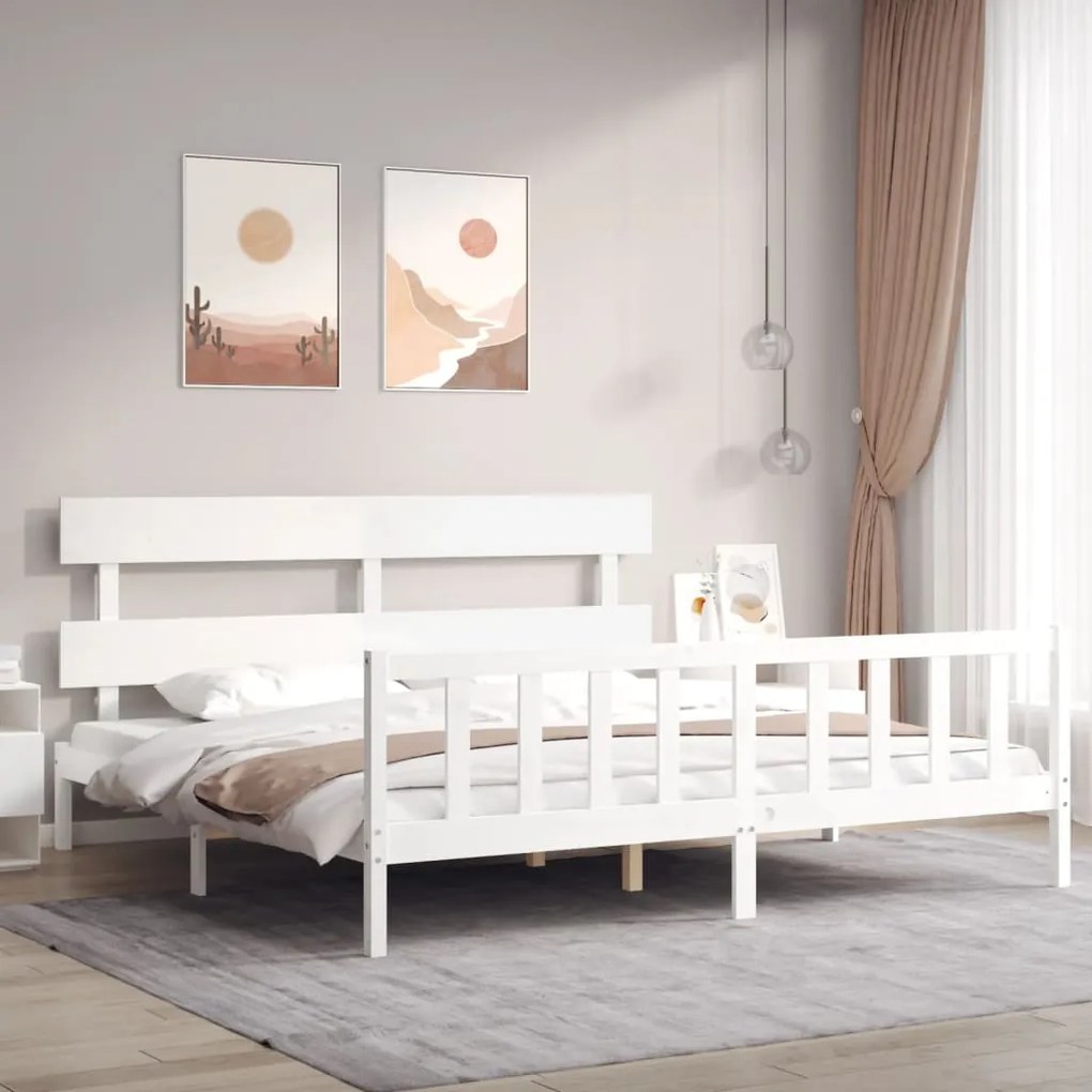 Estrutura cama Super King Size c/ cabeceira madeira branco