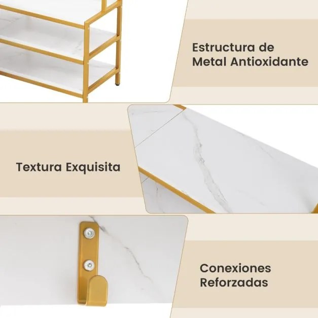 Guarda roupa aberto, móvel entrada de canto com prateleiras abertas e ganchos Banco para sapatos Estrutura metálica sólida 90 x 90 x 178 cm Branco