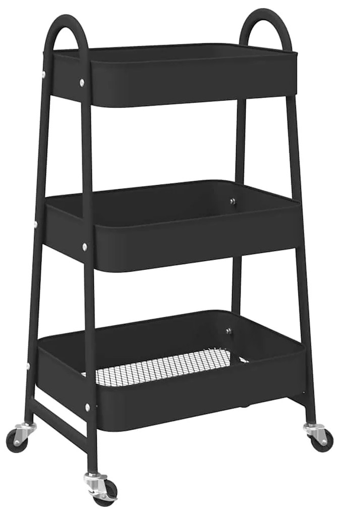 Carrinho de arrumação com 3 níveis 42x41,5x77 cm aço preto