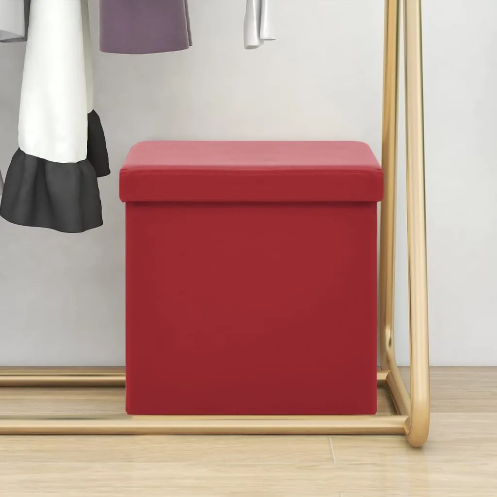 vidaXL Banco de arrumação dobrável PVC vermelho tinto