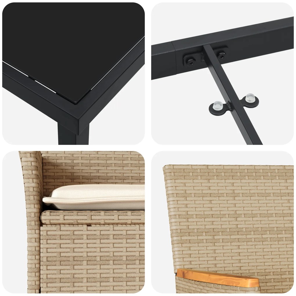 Conjunto de Jantar para Jardim com 5 Peças e Almofadas Bege em Rattan