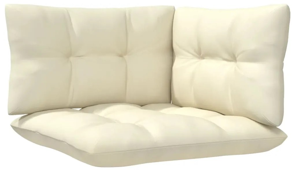 3 pcs conjunto lounge jardim c/ almofadões creme pinho maciço