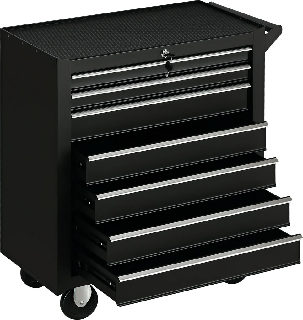 Carrinho de Ferramentas com 7 Gavetas Rodas Trava Armário de Armazenamento para Oficina de Garagem e Chapa de Aço 69x33x75 cm Preto