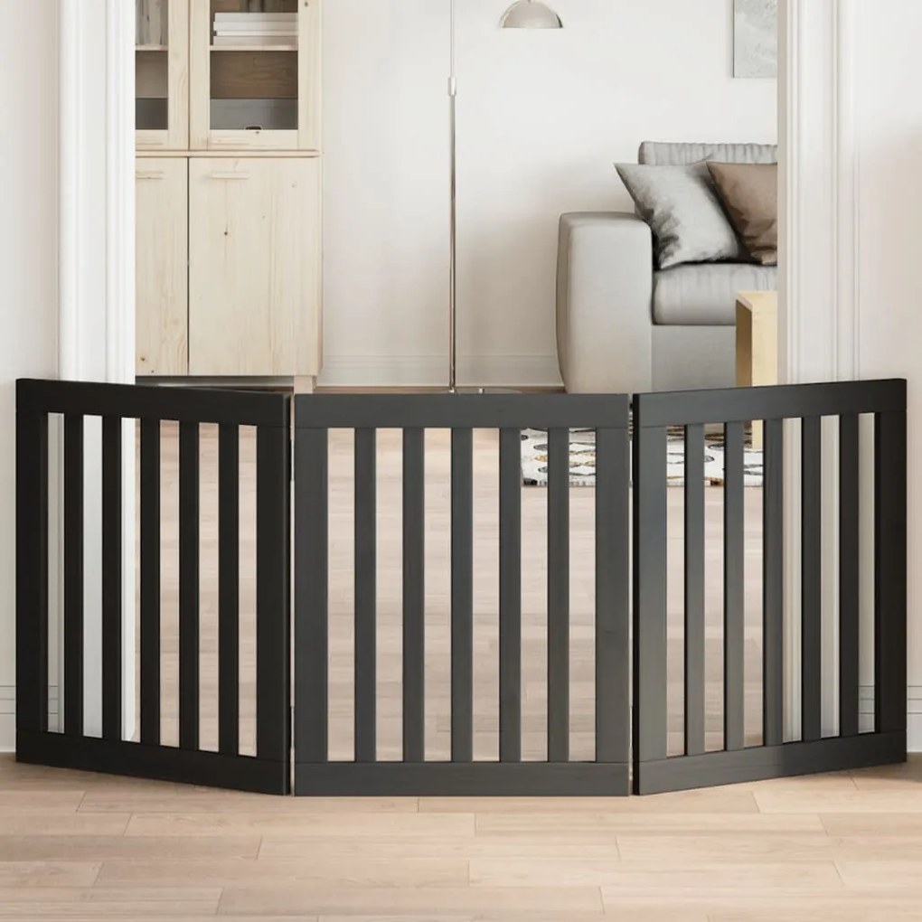 vidaXL Portão para cães dobrável 3 painéis 150 cm álamo preto
