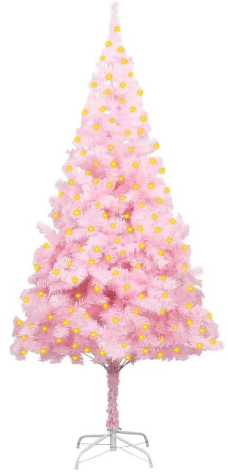 3077414 vidaXL Árvore de Natal artificial pré-iluminada + suporte PVC rosa