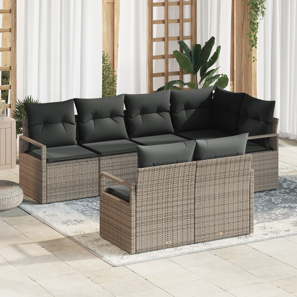 Conjunto de Sofá para Jardim vidaXL com Almofadas Cinza Rattan Sintéti