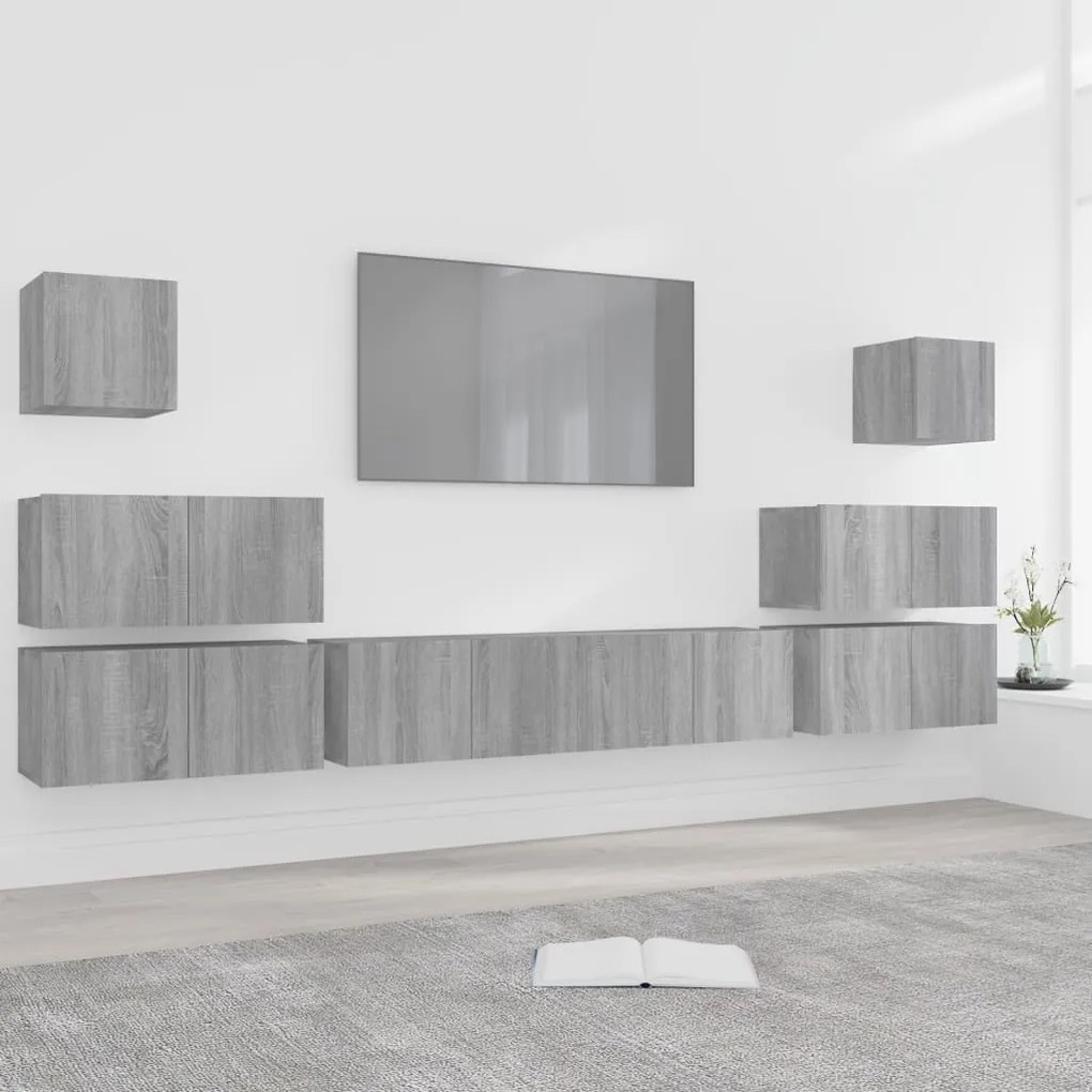 vidaXL Conjunto móveis de TV 8 pcs madeira processada sonoma cinza