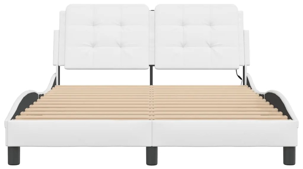 Estrutura cama c/ luzes LED 140x190 cm couro artificial branco