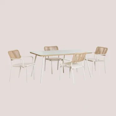 Conjunto De Mesa Retangular 160x90 Cm E 4 Cadeiras De Jardim Empilháveis Em Alumínio Arhiza Tapioca Bege - Sklum