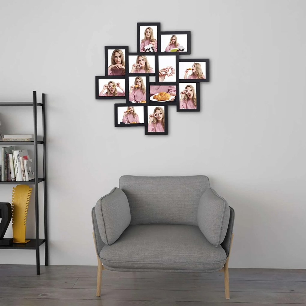 Moldura para colagem de 12 fotografias 10 x 15 cm preto