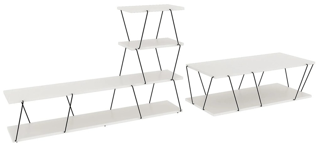 Conjunto de Mobiliário de Sala Basak – Branco e Preto – TV Stand 150x9