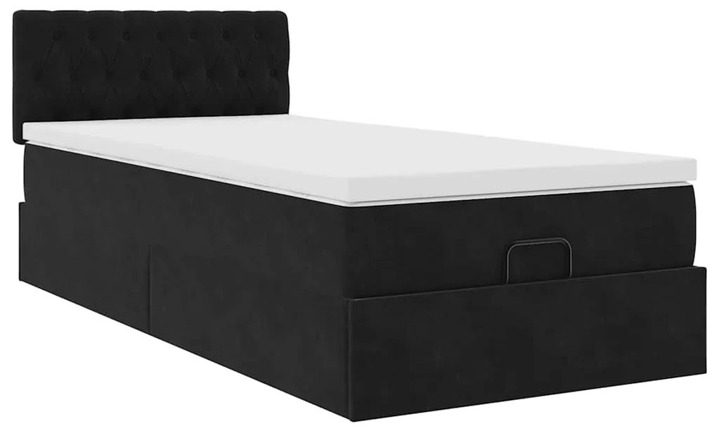 Estrutura de cama otomana com colchão preto 80x200cm veludo