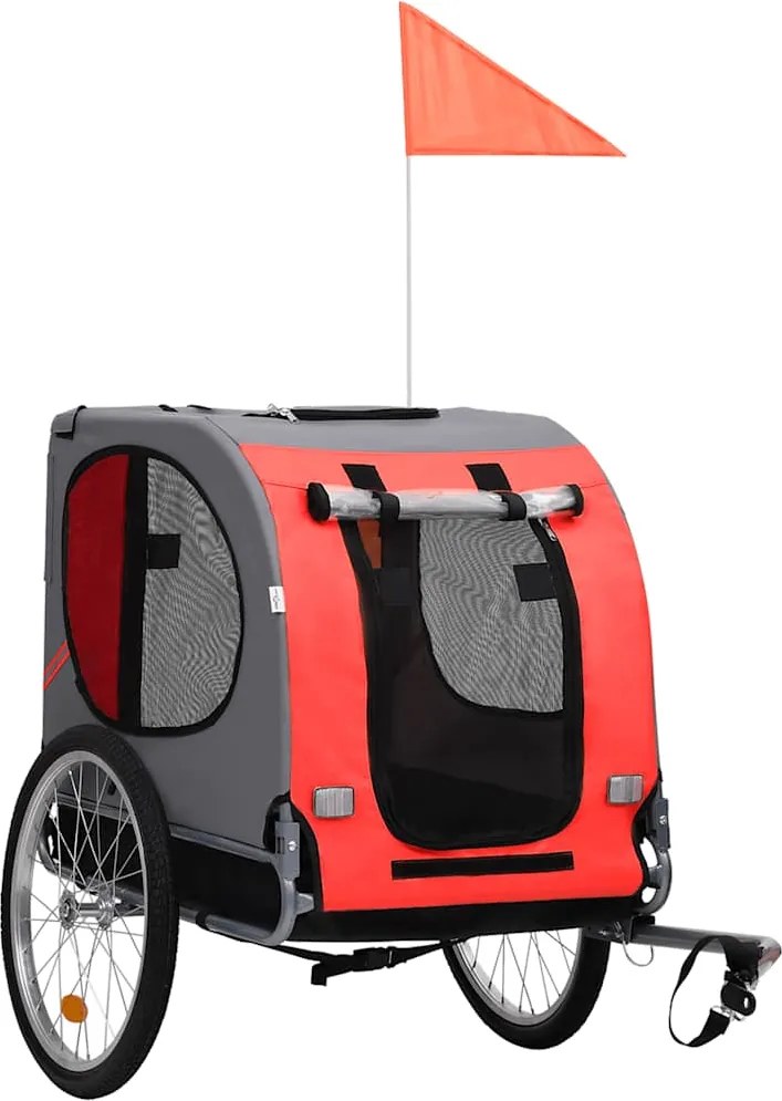 vidaXL Reboque bicicleta p/ animais vermelho e preto