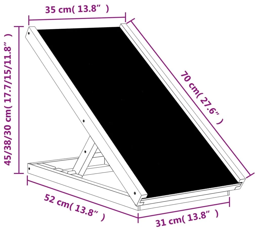 Rampa para cães 70x35 cm madeira de abeto maciça cinzento