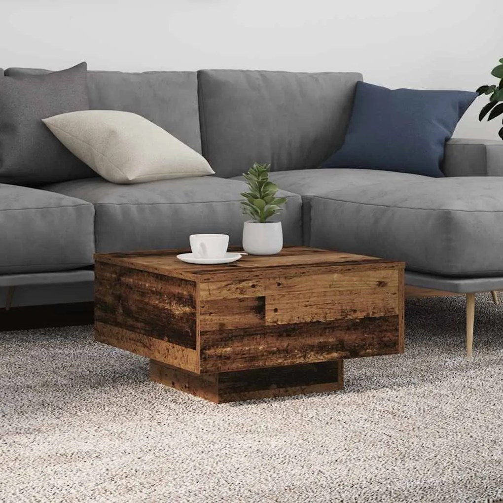 Mesa de centro vidaXL com luzes LED em madeira velha 55x55x31 cm