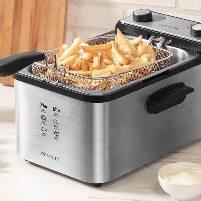 Fritadeira elétrica de 3 litros de capacidade CleanFry 3000 Full Inox, filtro OilCleaner, 2400 W, tigela, cesto de fritar, aptos para máquina da loiça