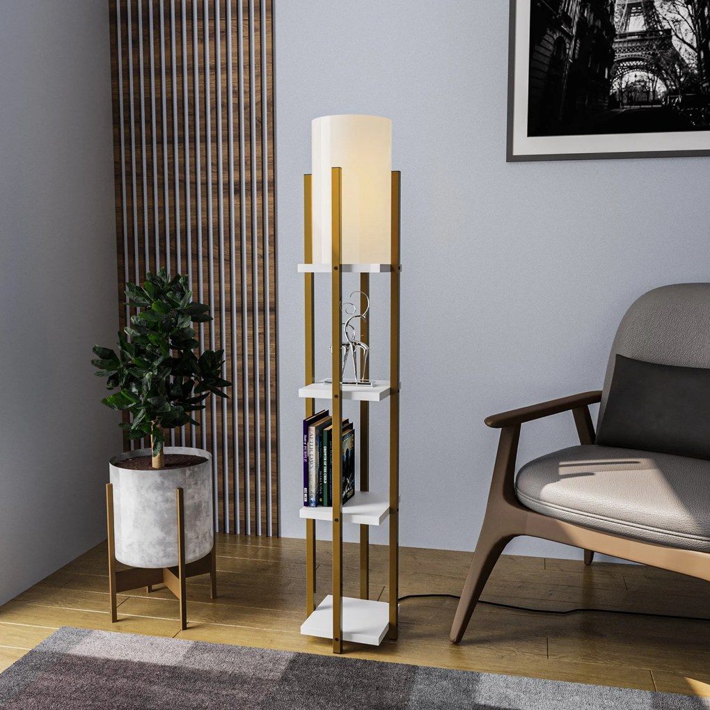 Candeeiro de Pé Shelf Lamp – Dourado – 25 x 25 x 130 cm