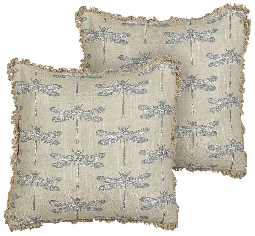 Conjunto de 2 almofadas decorativas padrão libelinhas em algodão creme 45 x 45 cm CORNALES Beliani