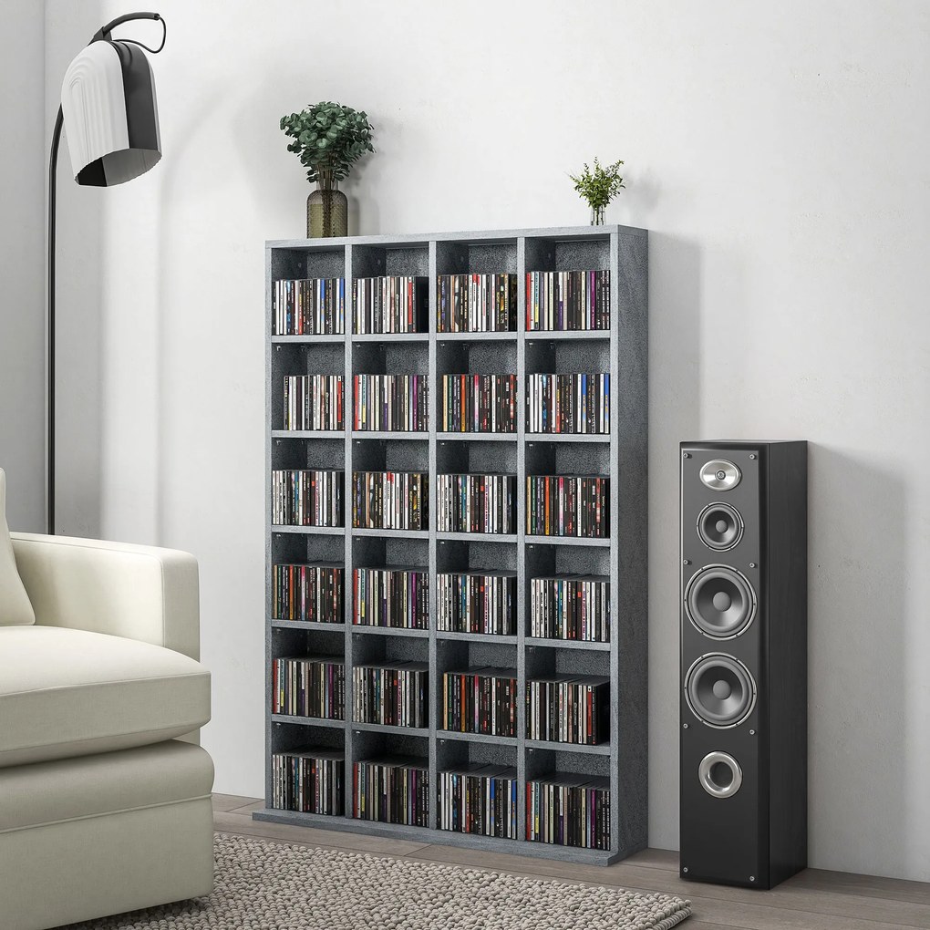 Móvel multimédia 89 x 130,5 cm com capacidade para 456 CDs/336 DVDs - estante de madeira com prateleiras ajustáveis, cinzento