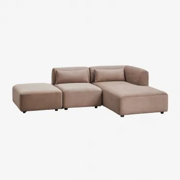 Sofá Modular Chaise Longue Direito De 2 Peças Com Puff Fogler Bombazina Castanho Camel - Sklum