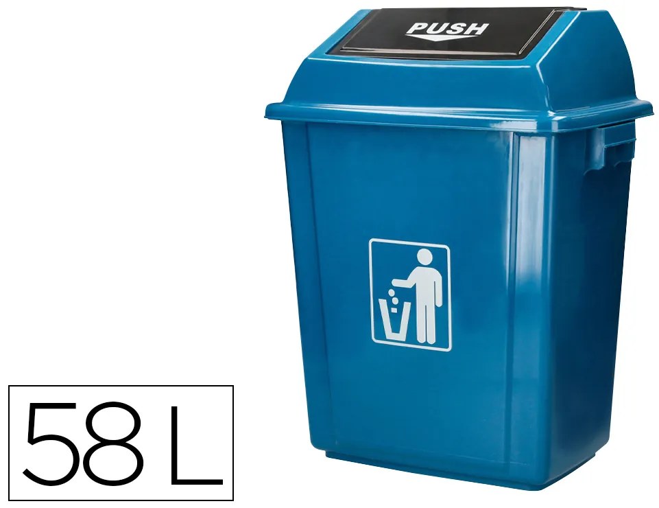 Contentor de Lixo q-Connect Plastico com Tampa de Empurrar 58 Litros 470x330x760 mm Azul