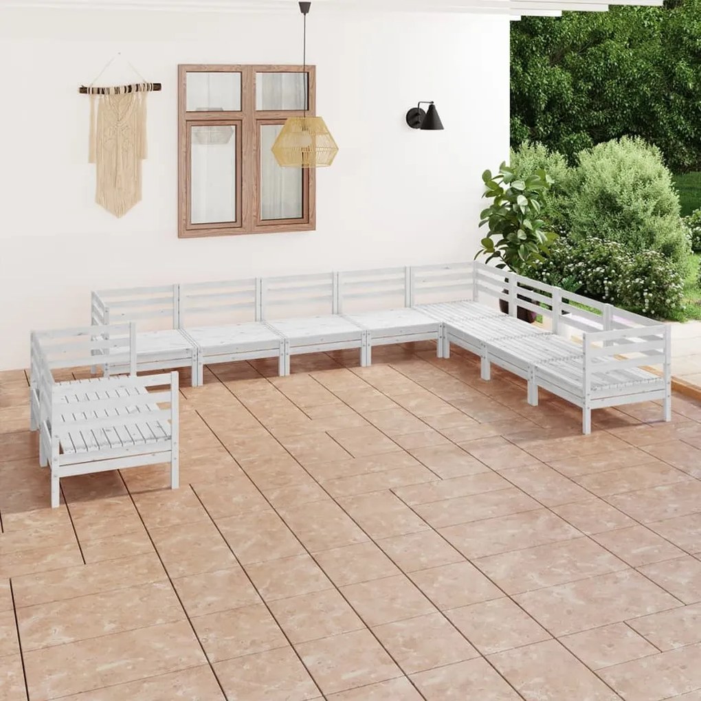 vidaXL 10 pcs conjunto lounge de jardim pinho maciço branco