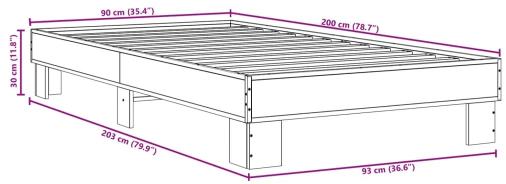 Estrutura de cama 90x200 cm derivados de madeira/metal preto