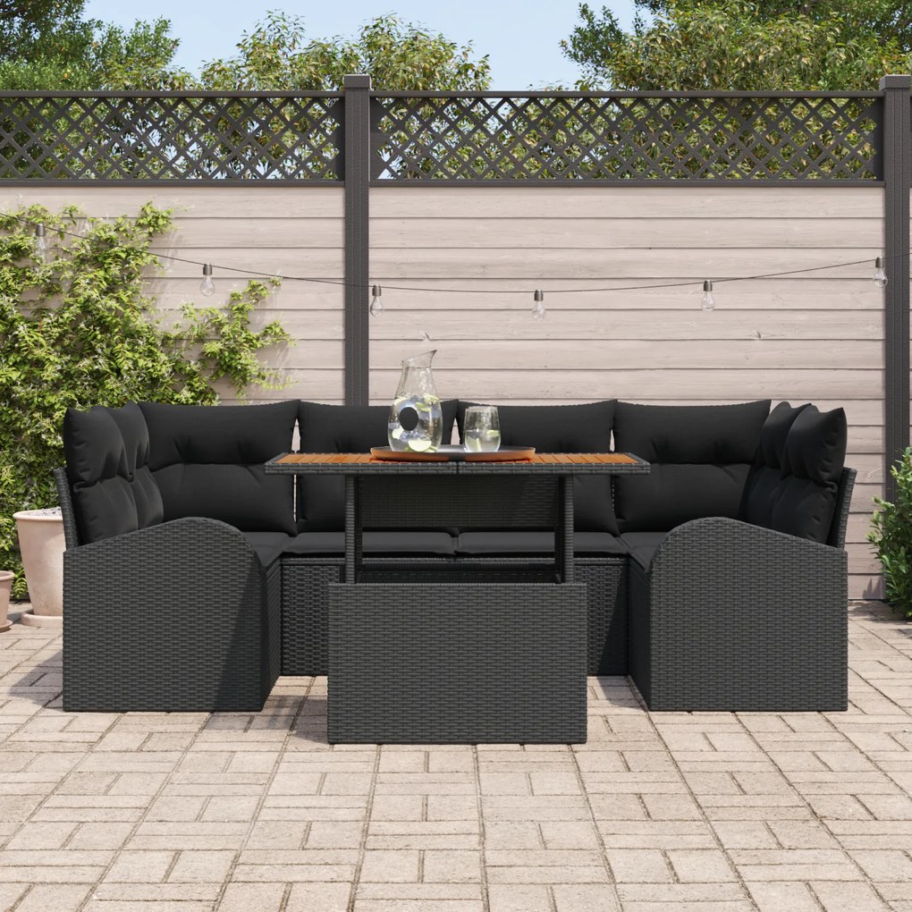 Conjunto de Sofá de Jardim vidaXL com Almofadas Preto Vime Poly, Sofá
