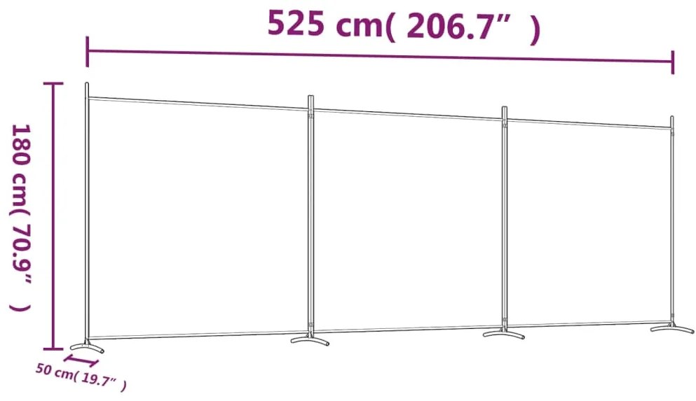 Biombo com 3 painéis 525x180 cm tecido branco