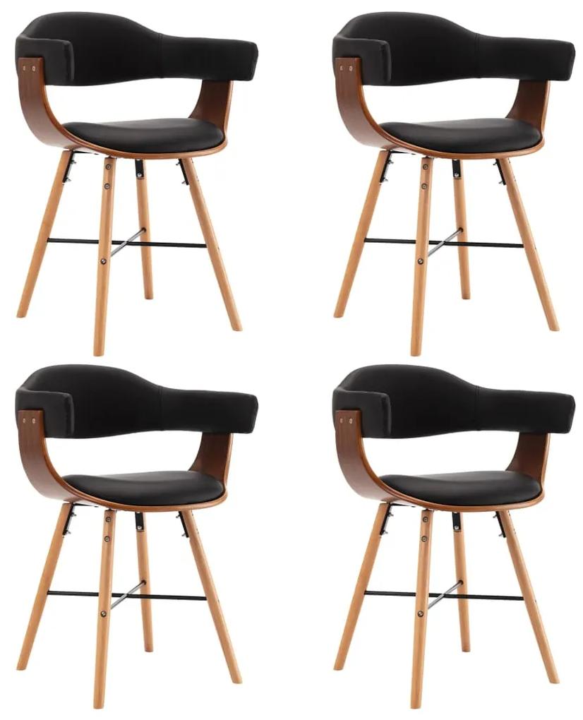 Cadeiras de jantar 4 pcs couro artificial preto madeira curvada