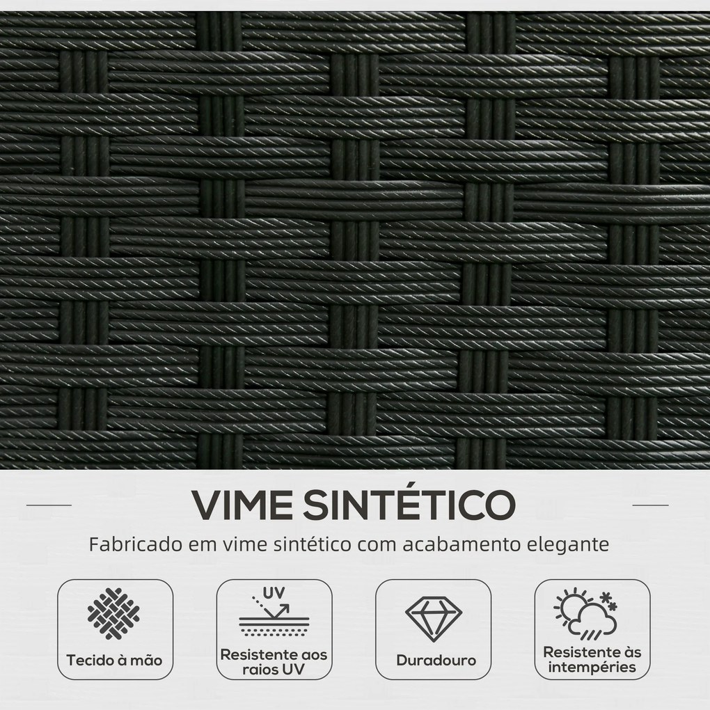 Outsunny Conjunto de Móveis de Vime de Jardim 3 Peças Conjunto de Móveis de Vime Exterior Sofá de 3 Lugares com Almofadas Acolchoadas Mesa de Centro com Bancada de Vidro Temperado e Banco Preto e Bege