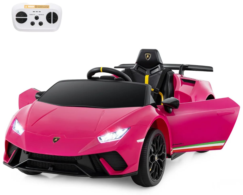 Carro Elétrico Lamborghini Licenciado para Crianças 12V com Controlo Remoto Luzes LED Música Buzina Arranque Suave Rosa