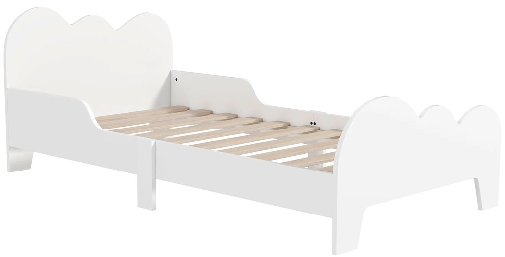 AIYAPLAY Cama para Crianças 143,5x74,5x56 cm Estrutura de Cama Infantil com Desenho de Núvem e Barreira de Segurança Branco | Aosom Portugal