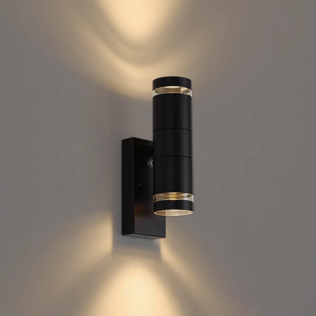 Candeeiro de Parede Exterior Moderno Preto 2-Luzes IP44 com Sensor Crepuscular - Dubbla